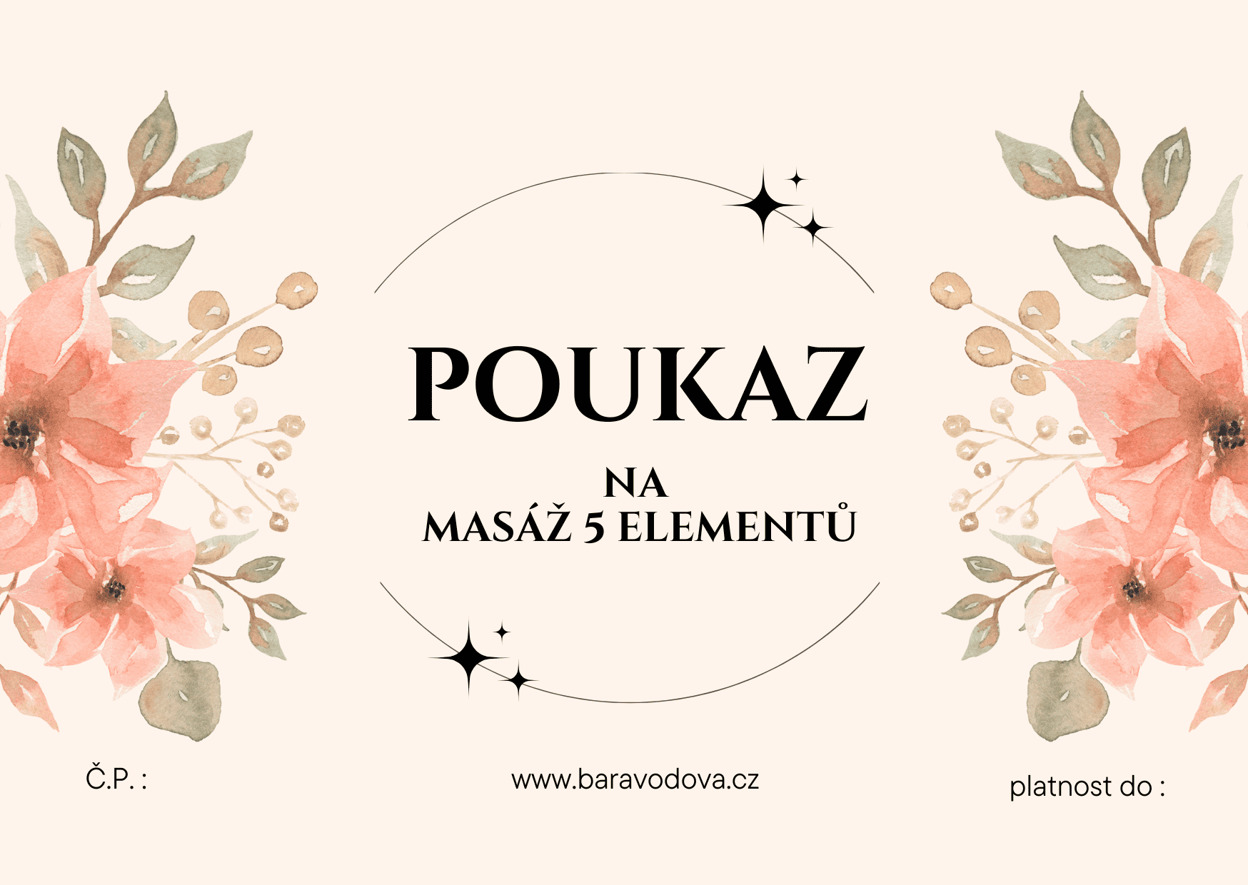 Ukázka dárkového poukazu na masáž 5 elementů